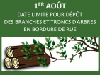1er août | Date limite pour dépôt des branches et troncs d’arbres en bordure de rue