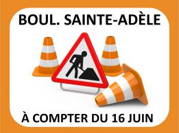 À compter du 16 juin | Entraves routières sur le boulevard de Sainte-Adèle